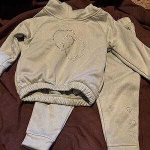 Body Glove Kids Heart Embellished Sweatpants Set - soft green